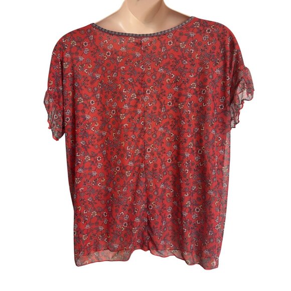 Max Studio Stretch Net Flutter Sleeve Floral Size 1X NWT $78  Lined Pullover Blo - Picture 6 of 9